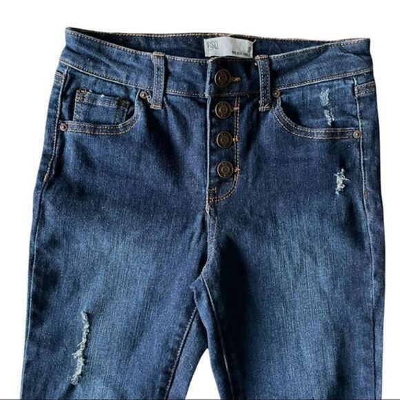 RSQ Mid Rise Skinny Exposed Button Ripped Dark Wash Jeans Size 10 - Picture 5 of 12